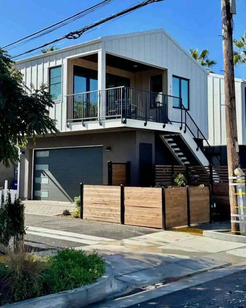 An accessory Dwelling Unit (ADU) sits above a garage on a new development in Leucadia, Encinitas, California